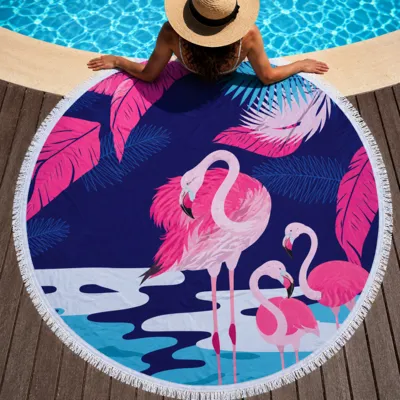 Okrogla brisača za plažo flamingo